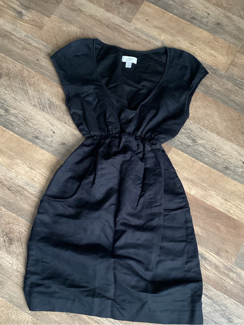 LOFT Black V-Neck Mini Dress with Cinched Waist